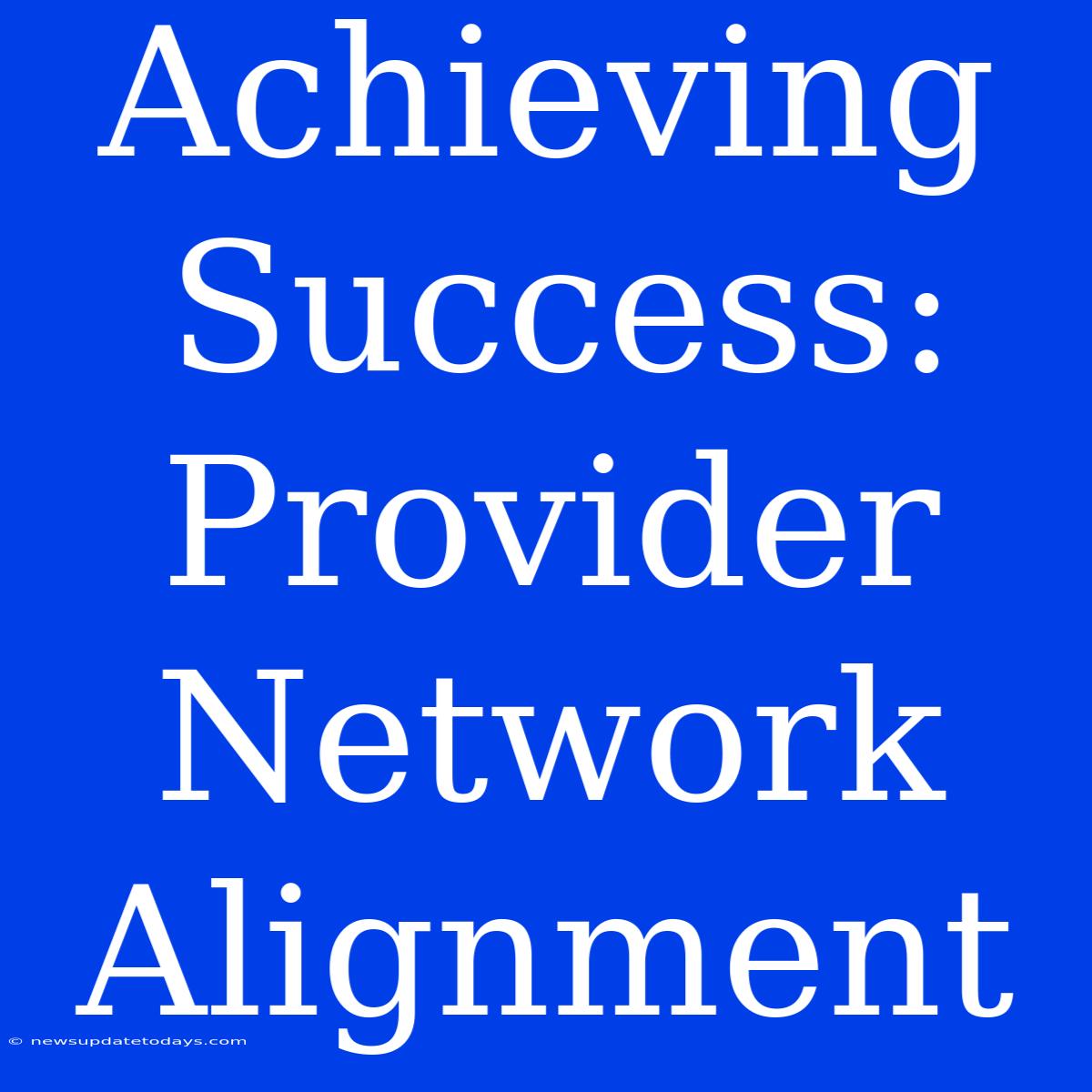 Achieving Success: Provider Network Alignment