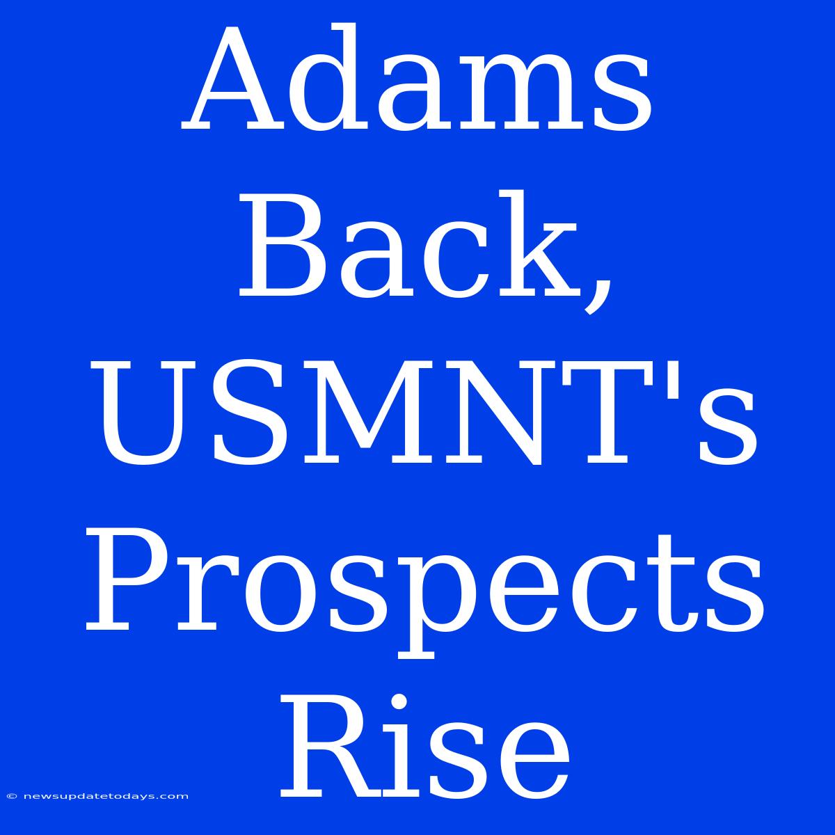 Adams Back, USMNT's Prospects Rise