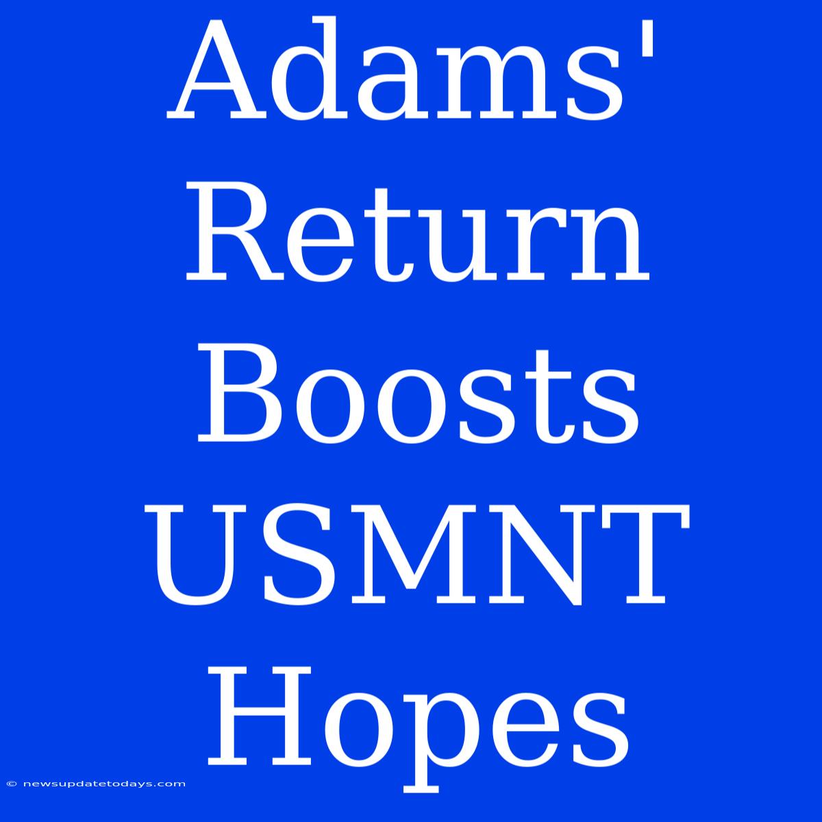 Adams' Return Boosts USMNT Hopes