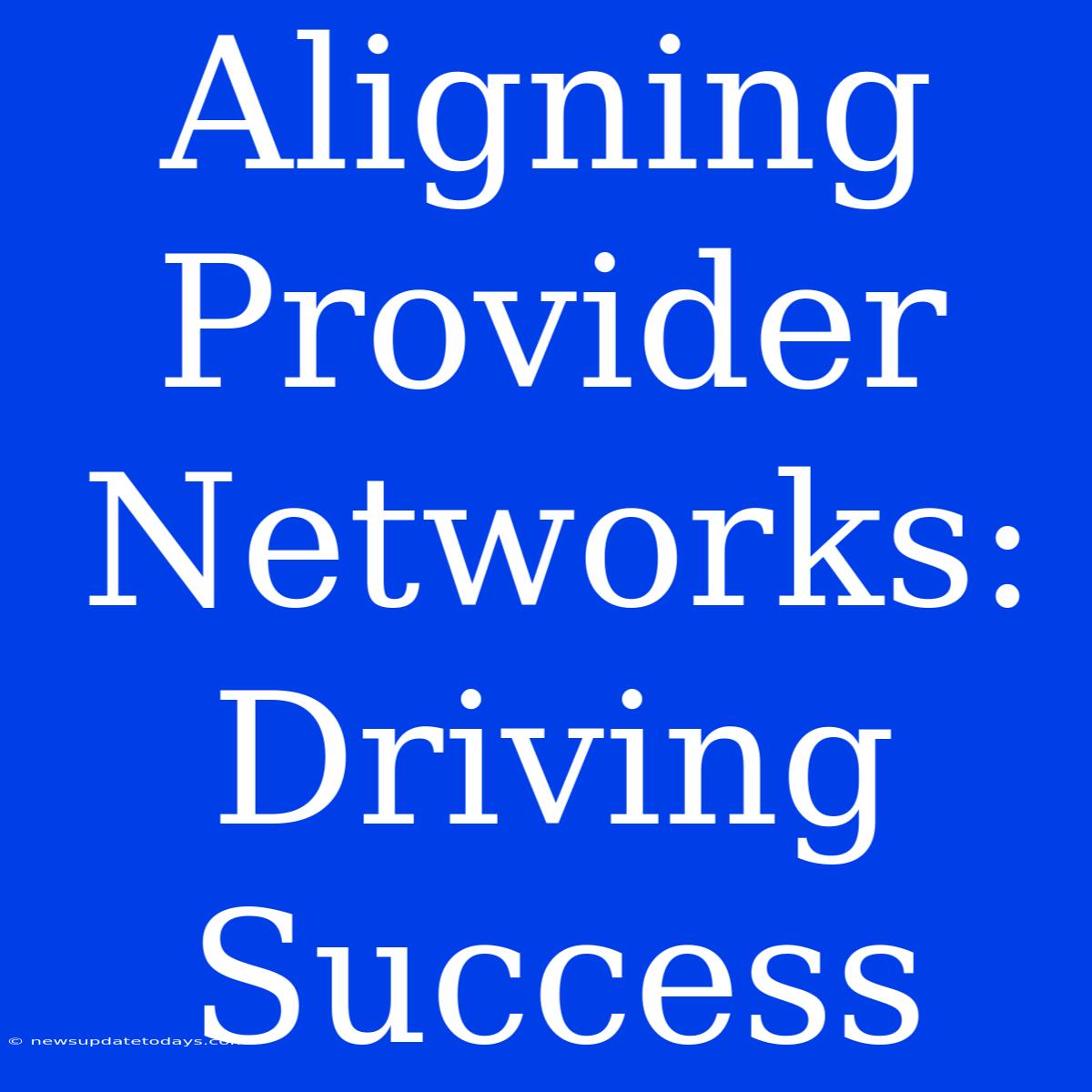 Aligning Provider Networks: Driving Success