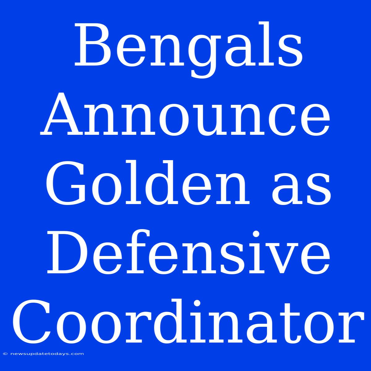 Bengals Announce Golden As Defensive Coordinator