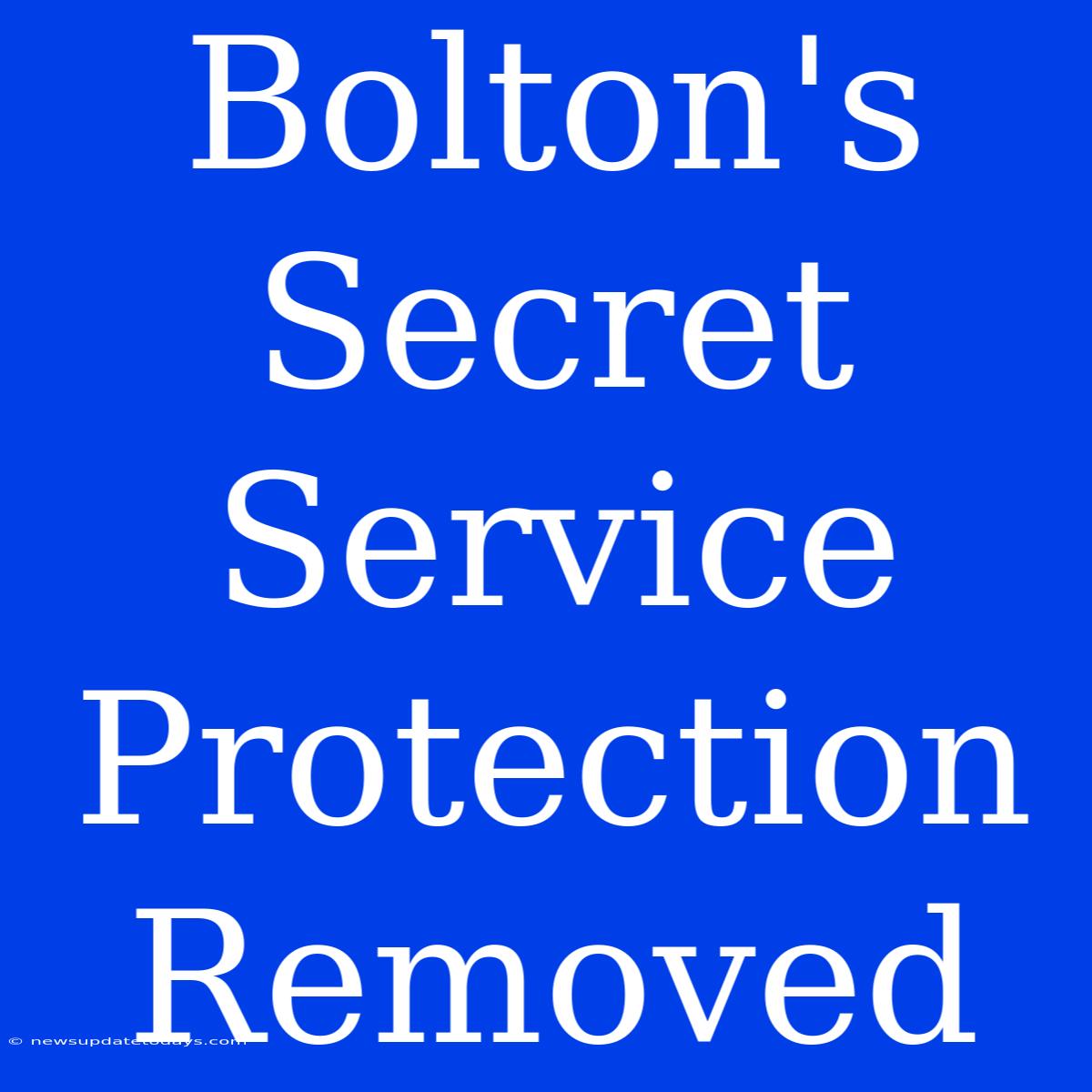 Bolton's Secret Service Protection Removed