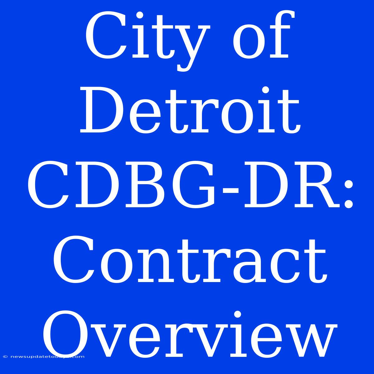 City Of Detroit CDBG-DR: Contract Overview