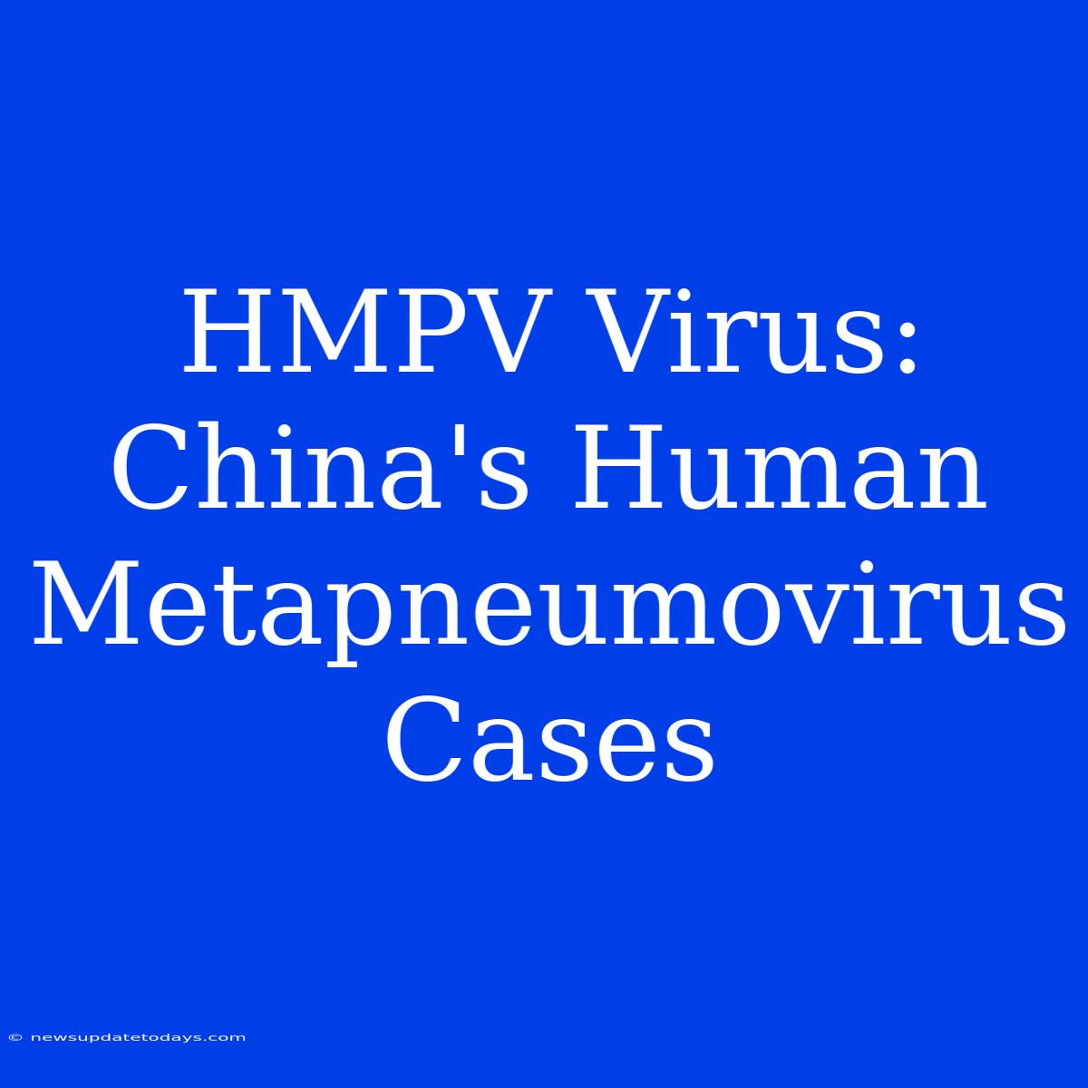 HMPV Virus: China's Human Metapneumovirus Cases