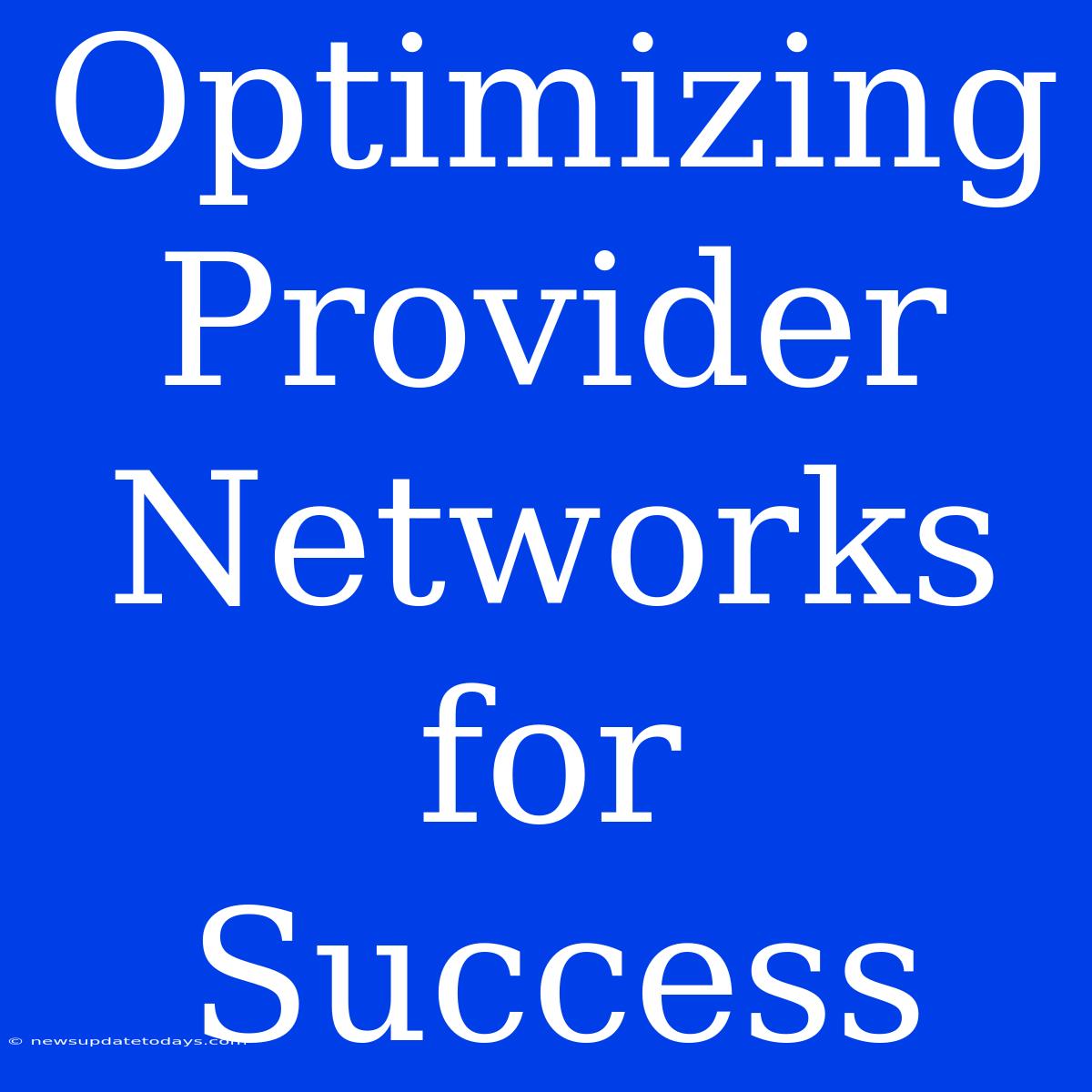 Optimizing Provider Networks For Success