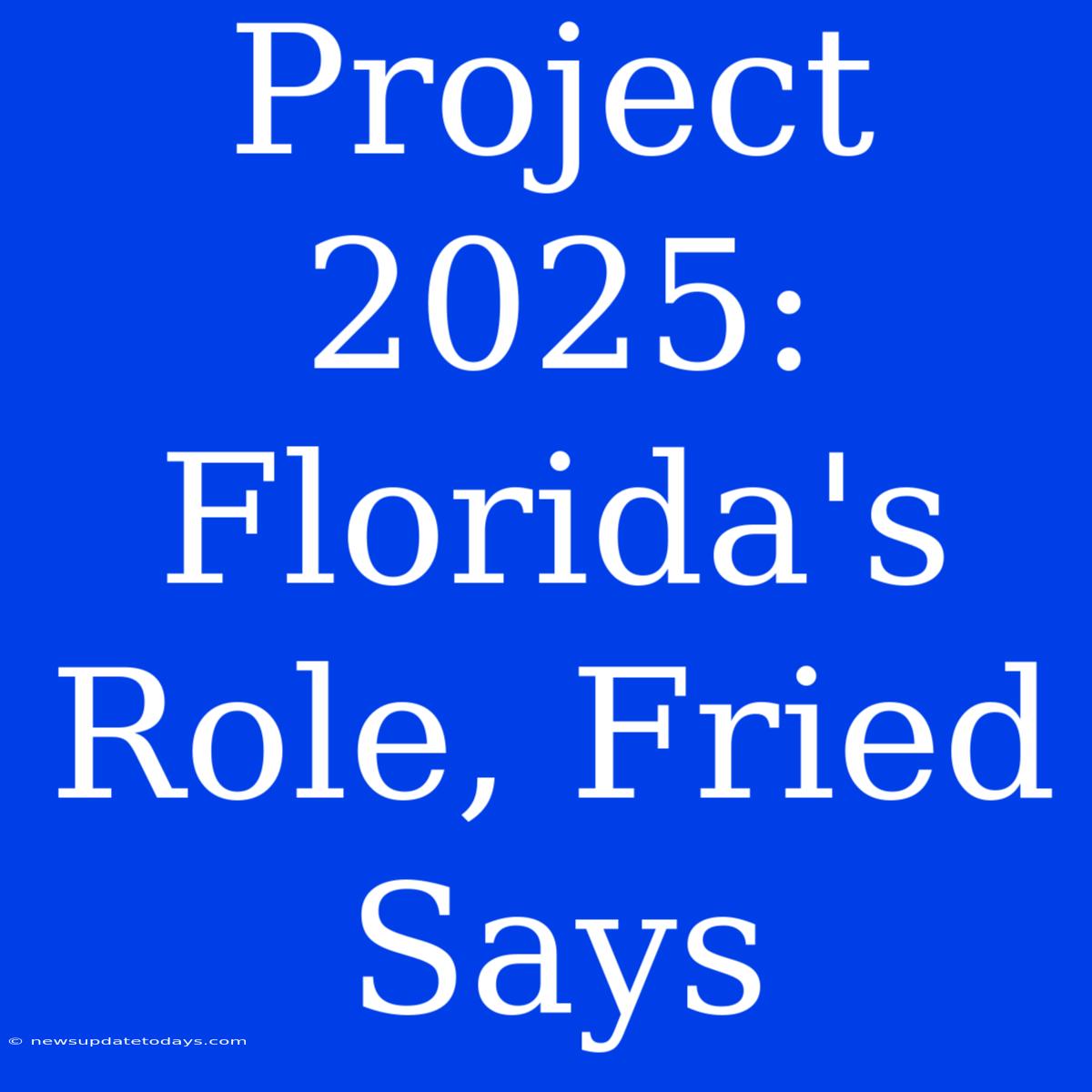 Project 2025: Florida's Role, Fried Says