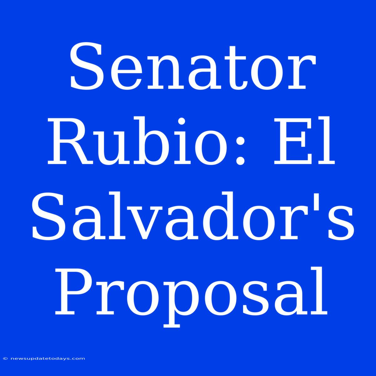 Senator Rubio: El Salvador's Proposal