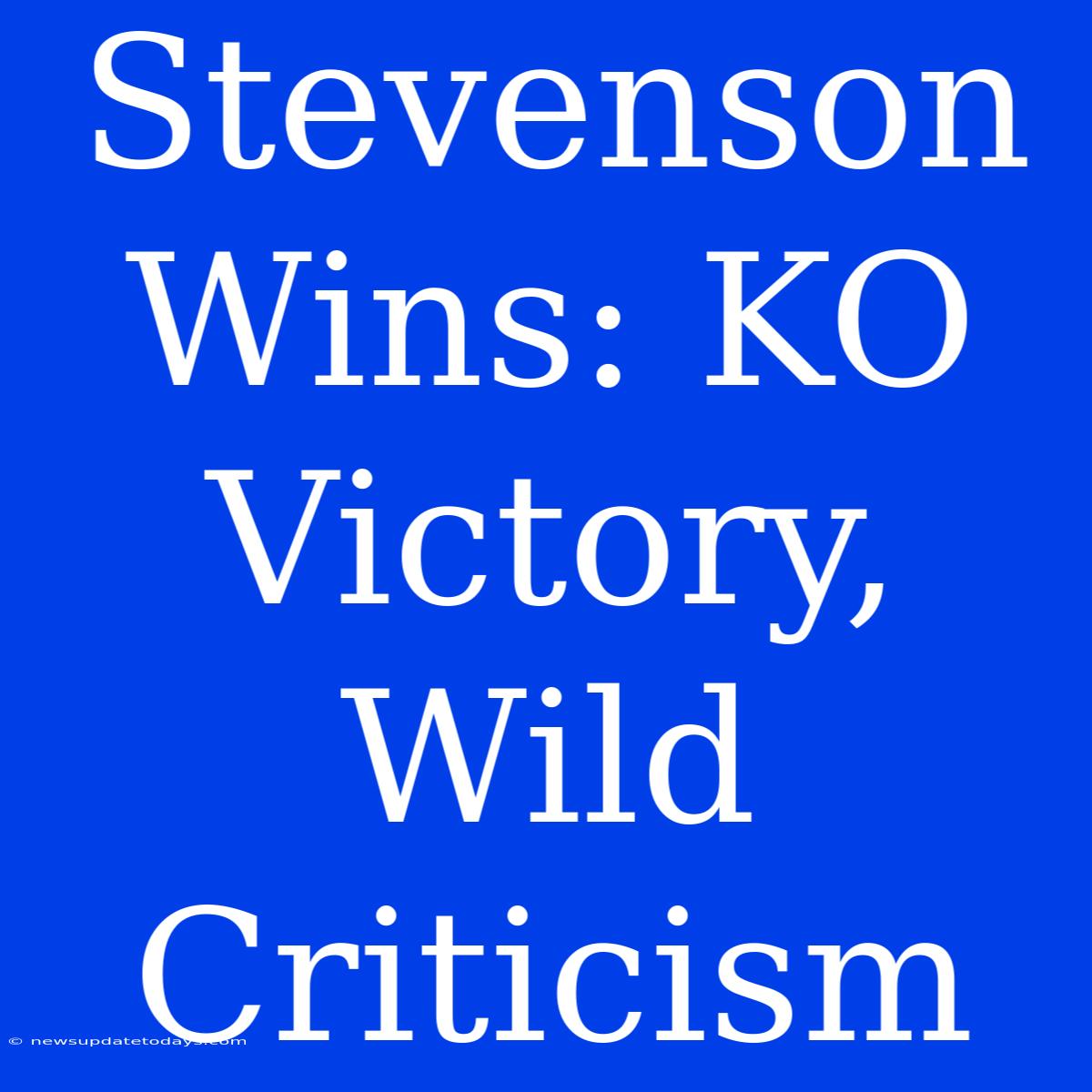 Stevenson Wins: KO Victory, Wild Criticism