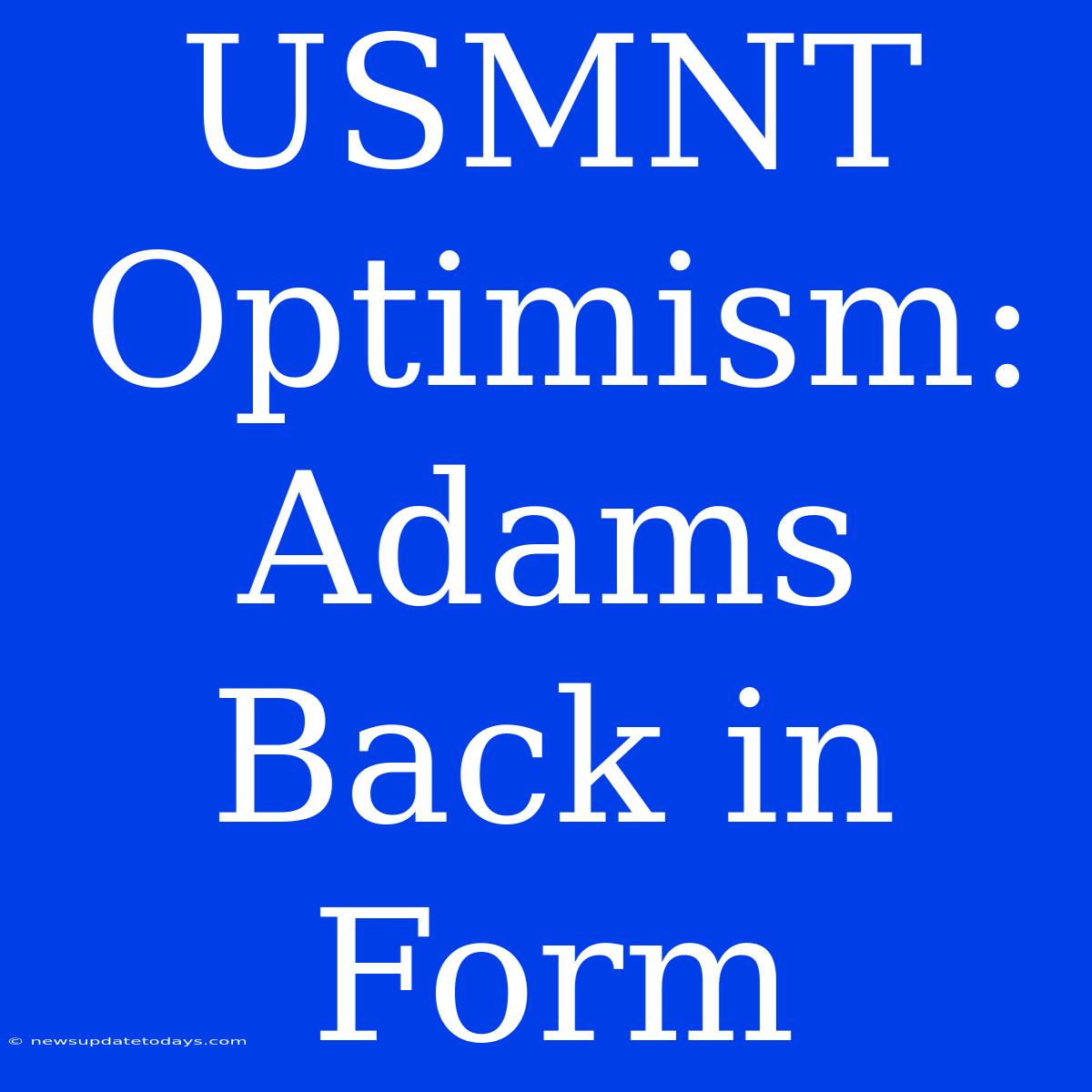 USMNT Optimism: Adams Back In Form